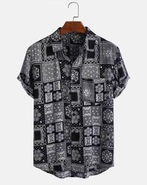 men floral print regular fit shirt with spread collar