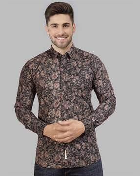 men floral print regular fit shirt with spread collar