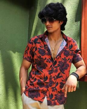 men floral print regular fit shirt