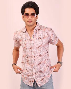 men floral print regular fit shirt