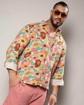 men floral print regular fit shirt