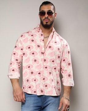 men floral print regular fit shirt