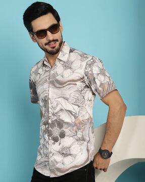 men floral print regular fit shirt