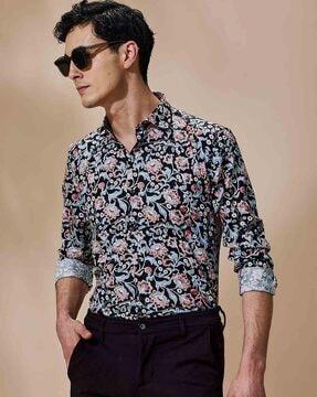 men floral print regular fit shirt