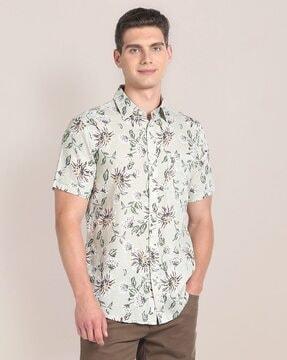 men floral print regular fit shirt