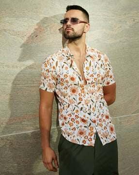 men floral print regular fit shirt