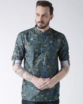 men floral print regular fit short kurta