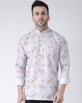 men floral print regular fit short kurta