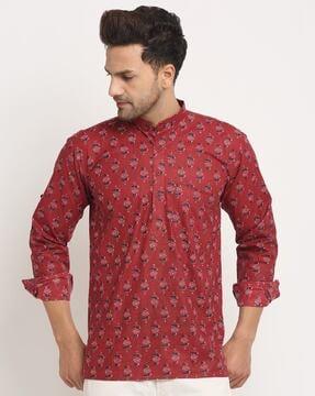 men floral print regular fit short kurta