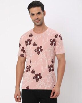 men floral print regular fit t-shirt with short sleeves