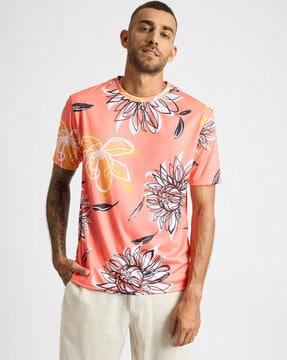 men floral print relaxed fit crew-neck t-shirt