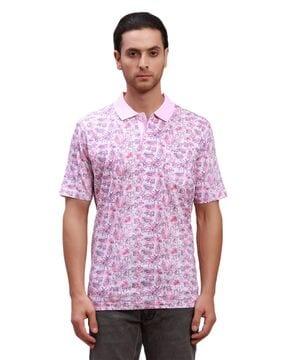 men floral print relaxed fit polo t-shirt