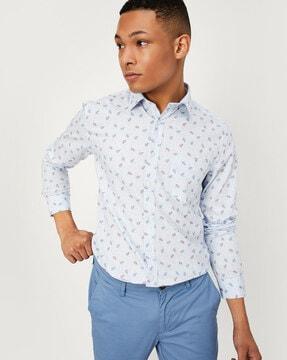 men floral print shirt with patch pocket