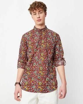 men floral print short kurta