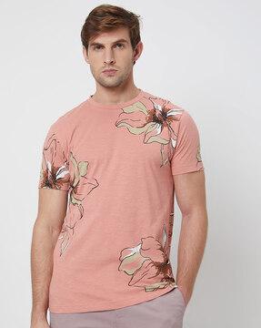 men floral print slim fit crew-neck t-shirt