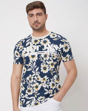 men floral print slim fit crew-neck t-shirt