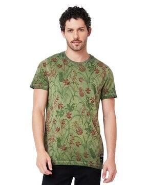 men floral print slim fit crew-neck t-shirt