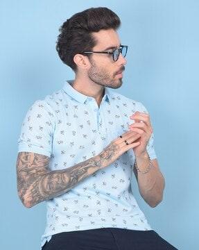 men floral print slim fit polo t-shirt with patch pocket