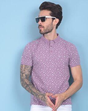 men floral print slim fit polo t-shirt with patch pocket