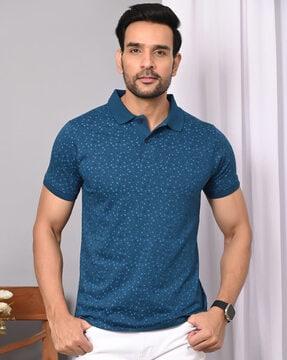 men floral print slim fit polo t-shirt with patch pocket