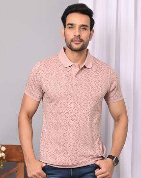 men floral print slim fit polo t-shirt with patch pocket