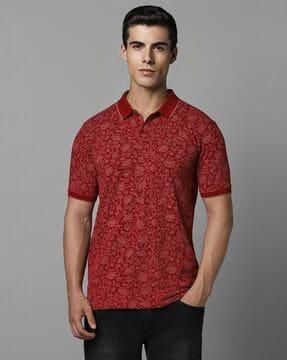 men floral print slim fit polo t-shirt