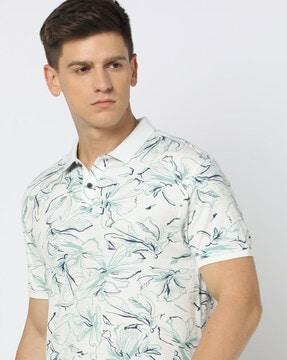 men floral print slim fit polo t-shirt