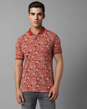 men floral print slim fit polo t-shirt