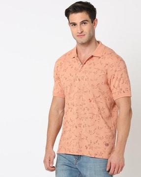 men floral print slim fit polo t-shirt