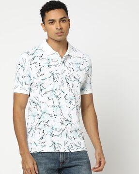 men floral print slim fit polo t-shirt