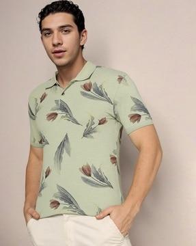 men floral print slim fit polo t-shirt