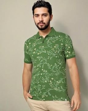 men floral print slim fit polo t-shirt