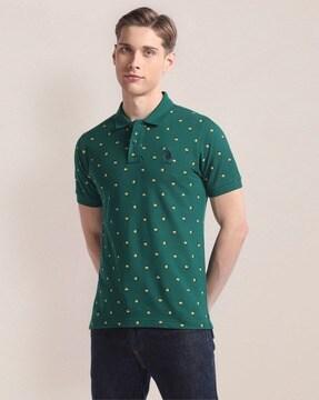 men floral print slim fit polo t-shirt