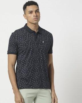 men floral print slim fit polo t-shirt