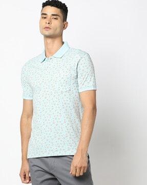 men floral print slim fit polo t-shirt