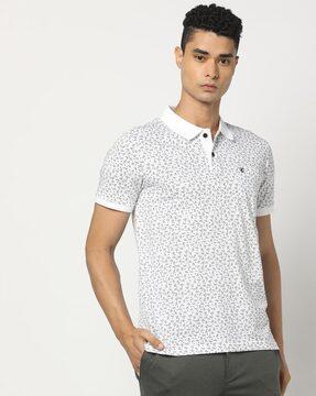 men floral print slim fit polo t-shirt