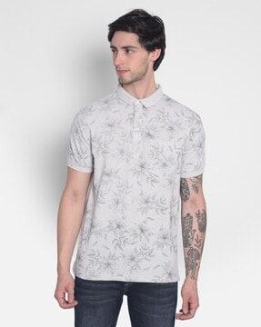 men floral print slim fit polo t-shirt