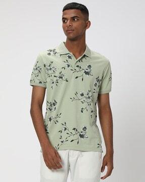 men floral print slim fit polo t-shirt