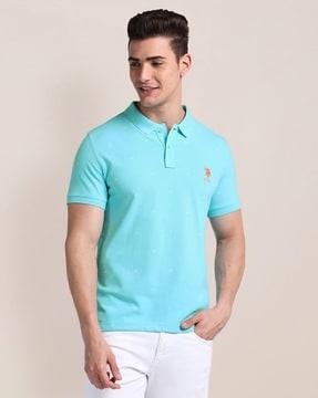 men floral print slim fit polo t-shirt