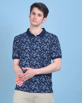 men floral print slim fit polo t-shirt