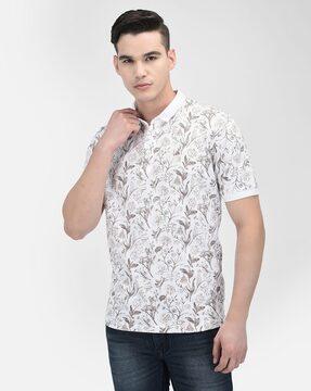 men floral print slim fit polo t-shirt