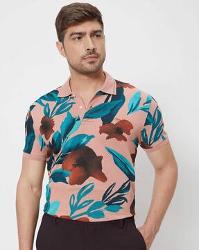 men floral print slim fit polo t-shirt