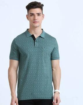 men floral print slim fit polo t-shirt