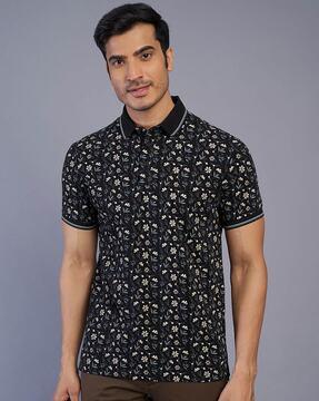 men floral print slim fit polo t-shirt