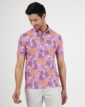 men floral print slim fit polo t-shirt