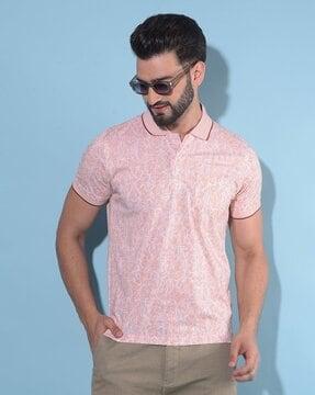 men floral print slim fit polo t-shirt