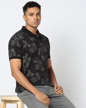 men floral print slim fit polo t-shirt