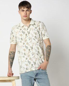 men floral print slim fit polo t-shirt