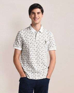 men floral print slim fit polo t-shirt