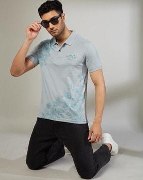 men floral print slim fit polo t-shirt